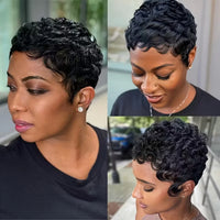 Brazilian Human Hair Pixie Cut Wig with Bangs - Machine Made