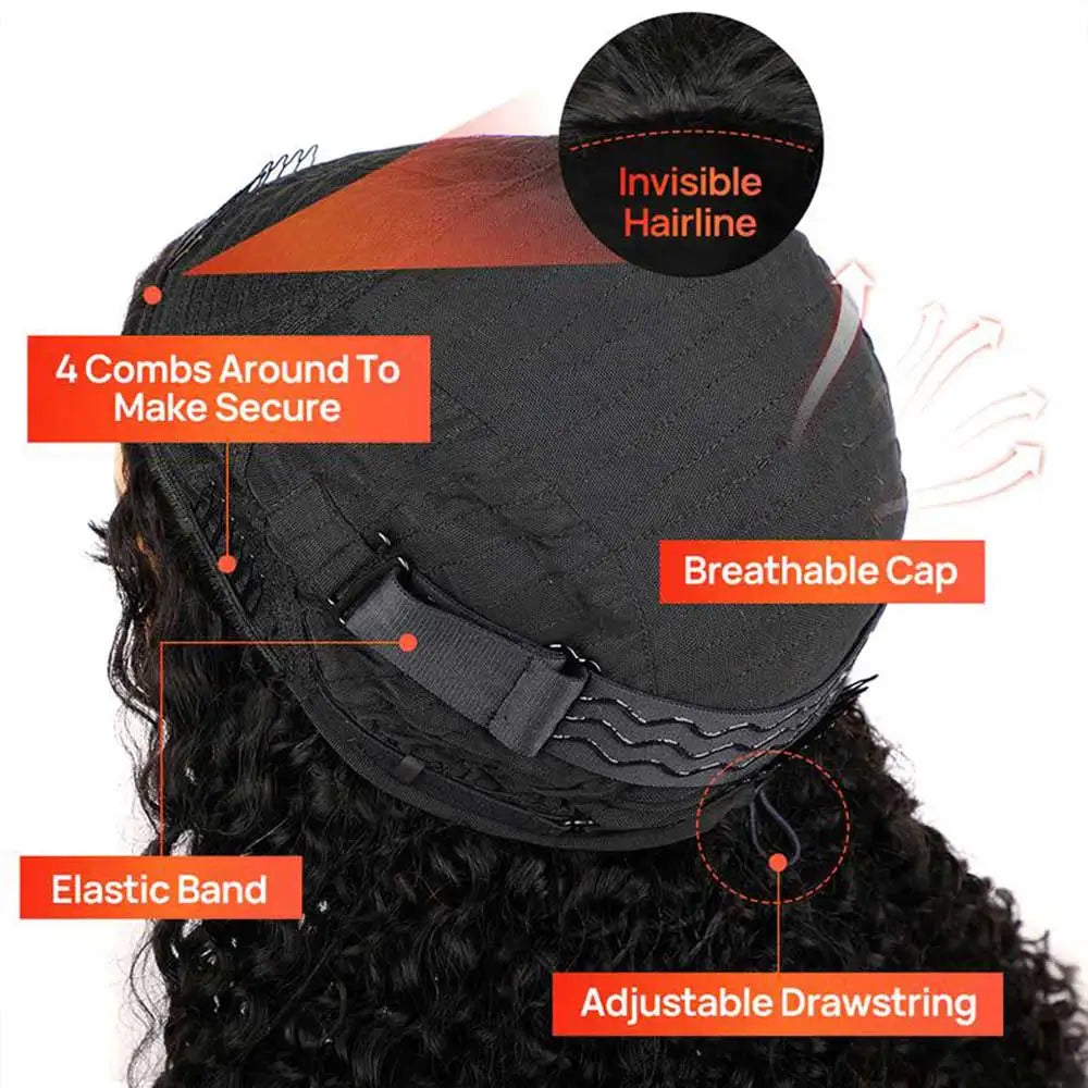 Kinky Straight Half Wig, Glueless Human Hair Wig. Ready to Wear, 3 In 1 Half Wig, Straight Drawstring Yaki Glueless Wig