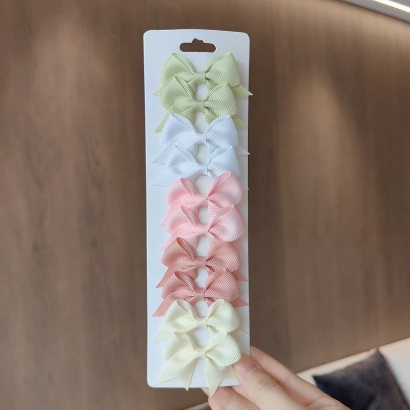 10Pcs/Set Grosgrain Ribbon Bowknot Hair Clips for Cute Little Girls, Barrettes, Baby Hair Accessories