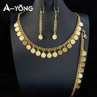 Luxury Arabic Gold Color Coins Necklace Set 21k Gold Plated Turkish Coin Chains Islamic Muslim Women Wedding Party Jewelry Sweet T 52