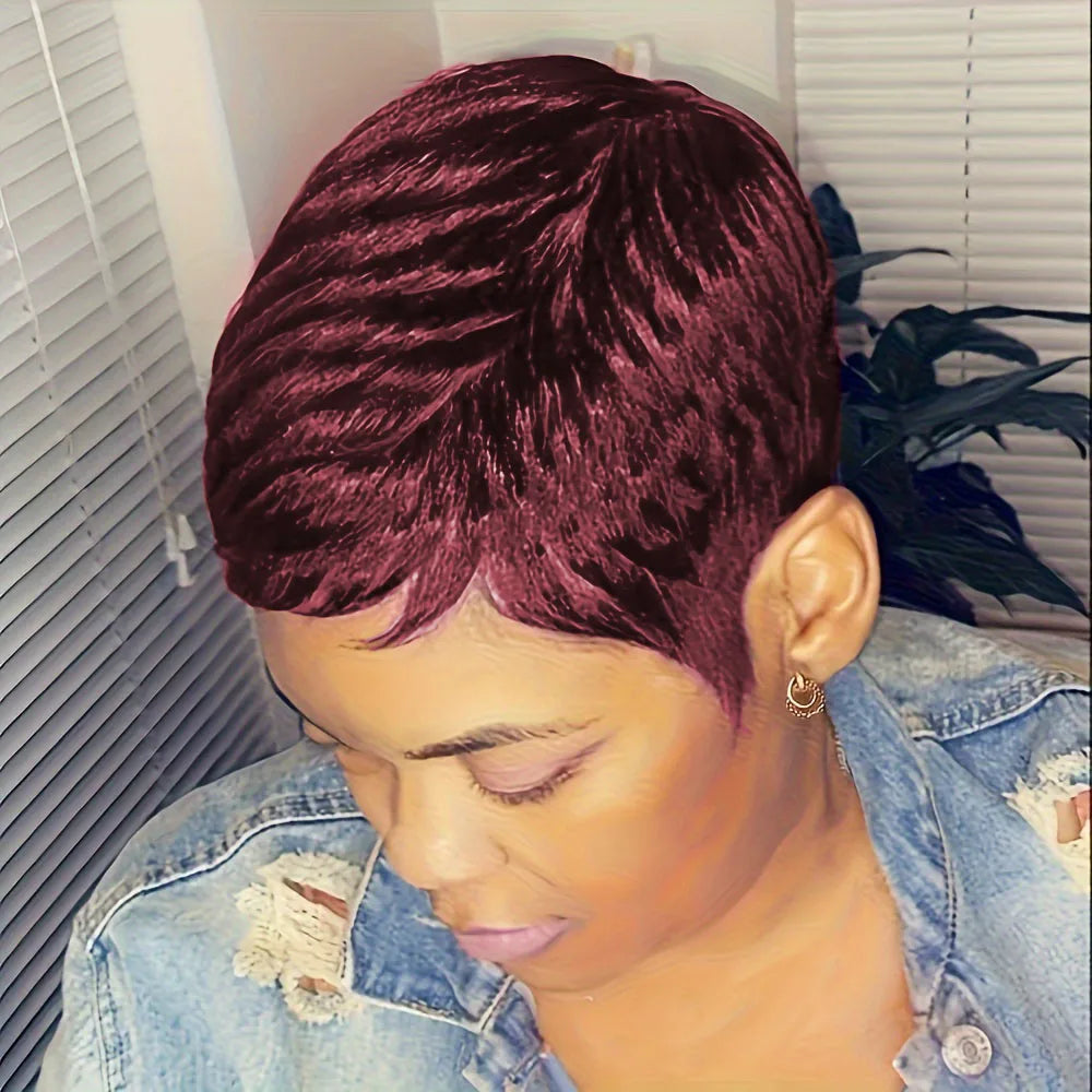 4 Inch Pixie Cut Curly Wave Human Hair Wigs for Women, Full Machine Made Wigs for Daily Wear