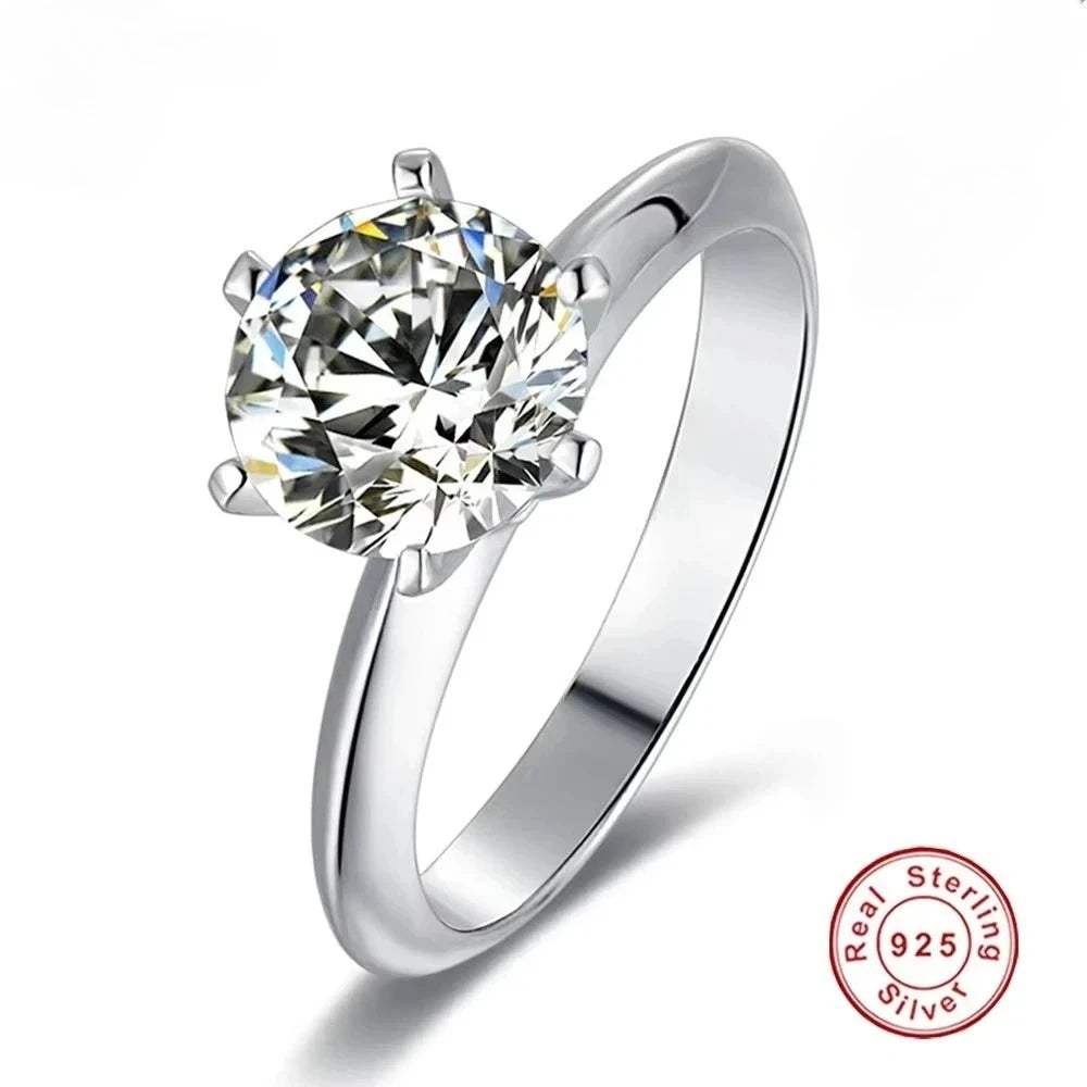 Six-Claw Moissanite Ring, Marked 925 Sterling Silver