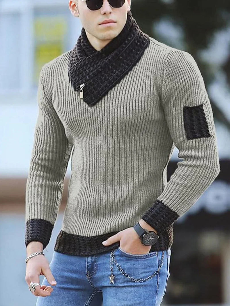 Fall Hot Sale Of The Season Men's High Collar Long Sleeve Sweater Trendy Color Block Knitted Shirt Casual Wear Comfortable Soft Sweet T 52