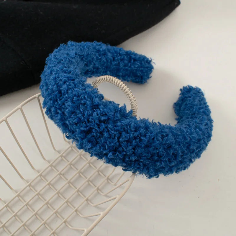 Plush Wide, Thick, Faux Fur Wool Hairbands.  4 cm Wide Solid Color Headbands for Women, Plain Fluffy Winter Hair Accessories