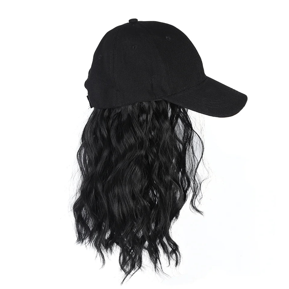 LUPU Synthetic Hat Wig for Women Wig Cap with Curly Hair Extensions Hat with Hair Wave Adjustable Baseball Hat Wigs Sweet T 52