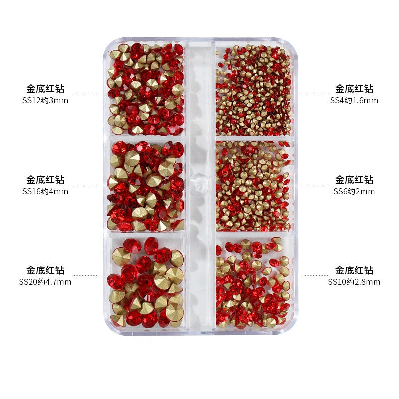 12Gird Box Multi Size AB/Colorful Non-Hotfix Rhinestones Flatback Crystal Diamond Gems 3D Glitter Nail Art Luxurious Decorations SWEET T 52