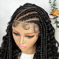 Cornrow Synthetic Braided Wigs 13*6 Lace Front Wig  Knotless Box Braided Wig Partition Design with Curly Hair for African Women Sweet T 52