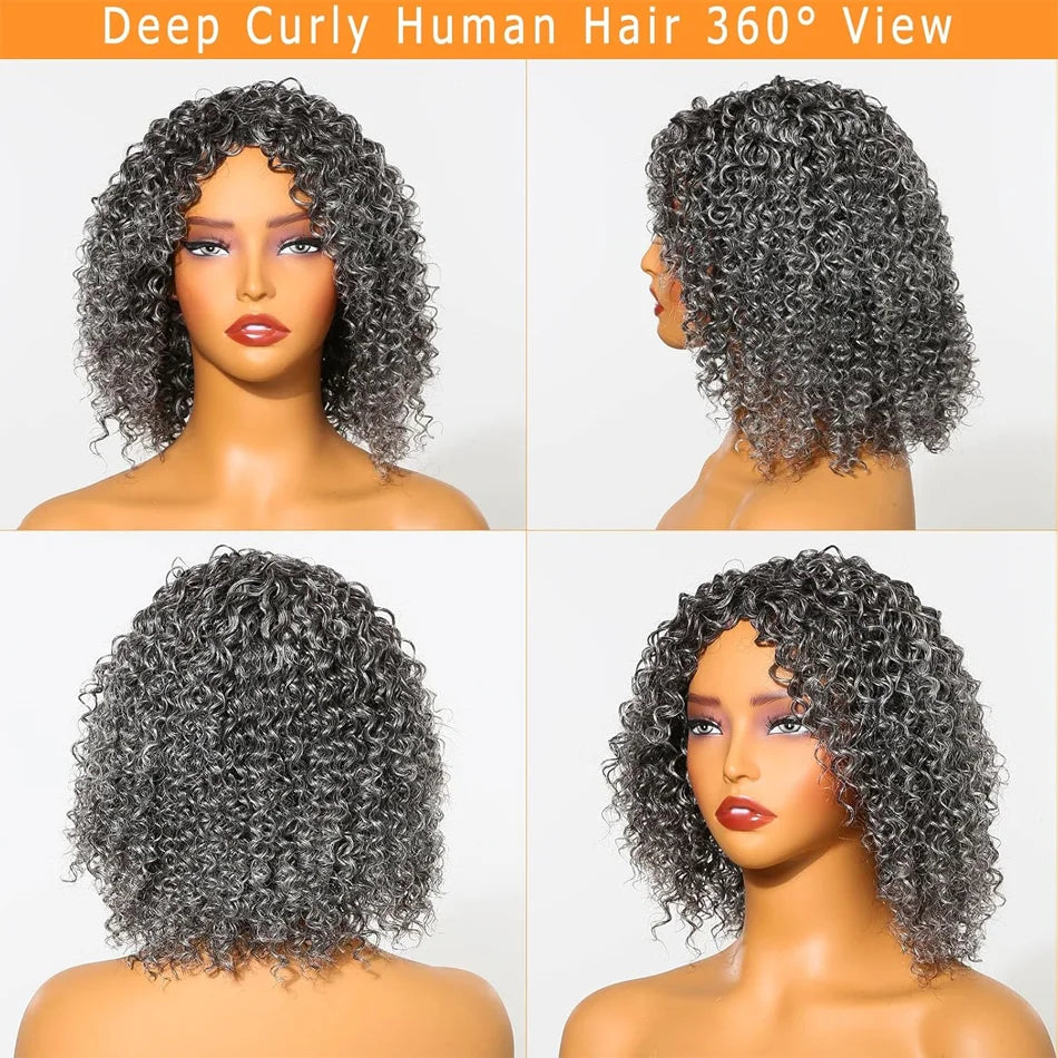 12inch Salt And Pepper Wigs Human Hair HD Grey Lace Front Wig Human Hair Pre Plucked Hairline Deep Curly Salt and Pepper Bog Wig Sweet T 52