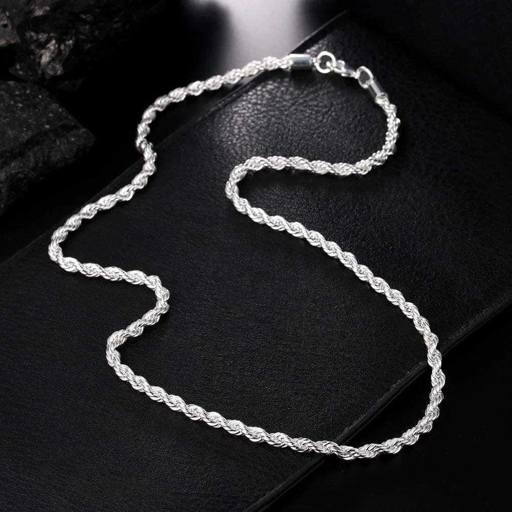4 mm Rope Chain Necklace, Marked 925 Sterling Silver