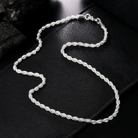 4 mm Rope Chain Necklace, Marked 925 Sterling Silver