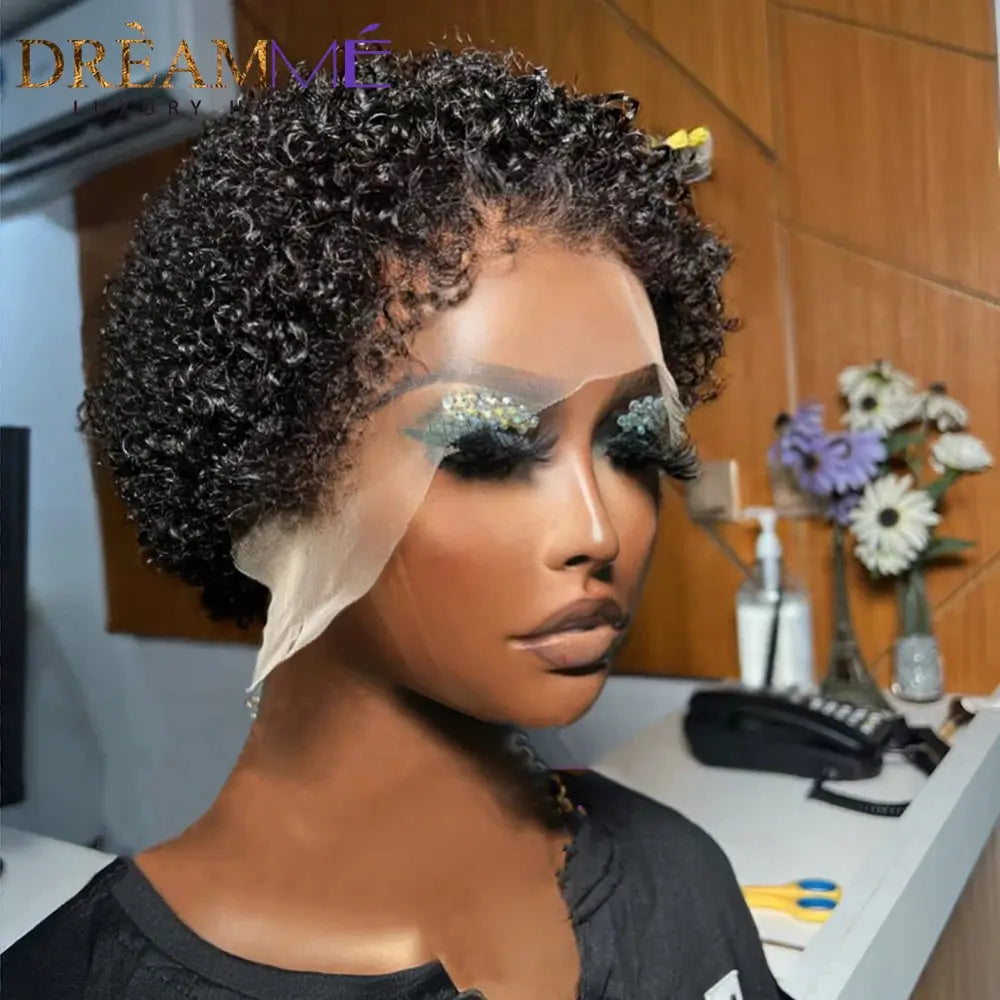 Short Bob - Curly Pixie Cut 13x4 Lace Front Human Hair Wigs with Kinky Hairline for Women - SWEET T 52