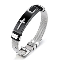 Men's Cross Prayer Strap Bracelets, Stainless Steel Net Watch Band, Male/Female, Unisex, Size Adjustable