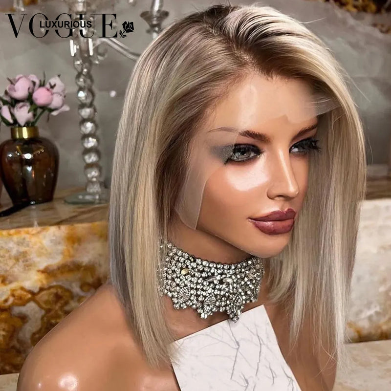 200% Density Ombre Ash Blonde Lace Front Human Hair Wig, 613 HD Lace Frontal Wig, Swiss Lace, for Women and Girls