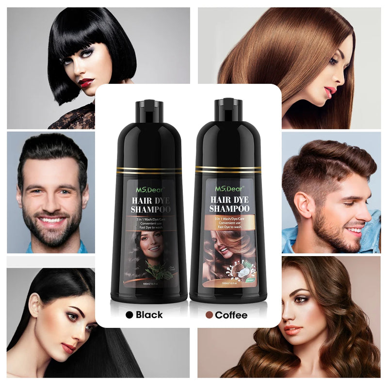 Organic Natural Hair Dye/Shampoo, Fast Coloring for Gray/White Hair - Black or Coffee for Women and Men