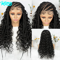 Cornrow Synthetic Braided Wigs 13*6 Lace Front Wig  Knotless Box Braided Wig Partition Design with Curly Hair for African Women Sweet T 52