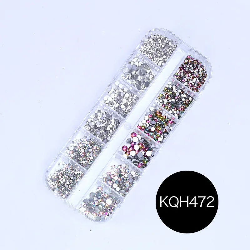 12 Grid/Box 3D Shiny Manicure Accessories, Transparent AB Nail Rhinestones, Colorful Nail Art Kit