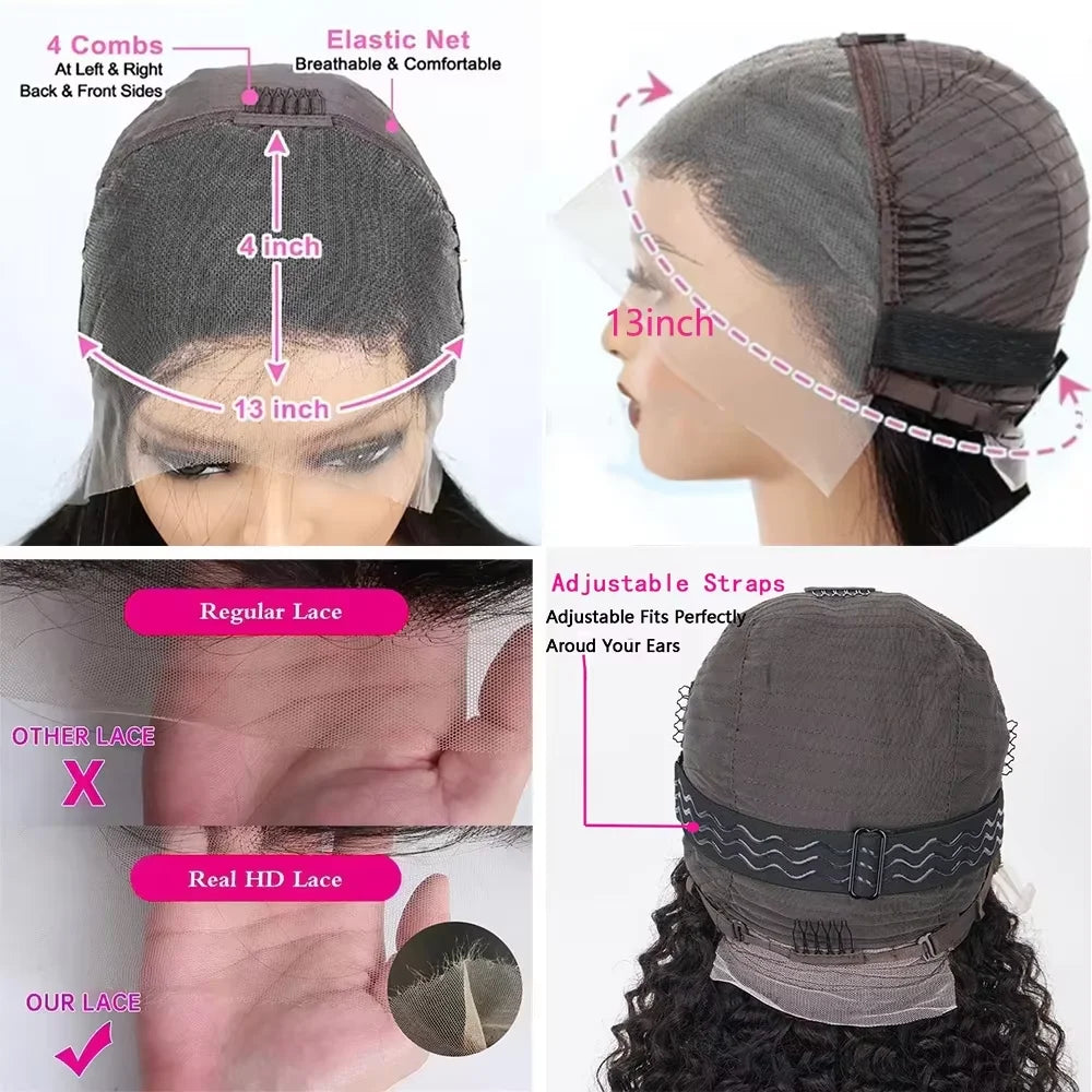 Short Bob 250% Density Kinky Straight 13x4 HD Lace Front Human Hair Wigs Women Brazilian Glueless Lace Frontal Wigs Coarse Yaki Sweet T 52