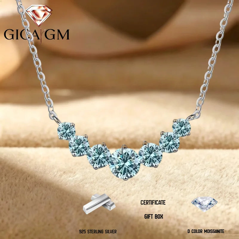 2.8 Carat Moissanite Cluster Necklace, Marked 925 Sterling Silver