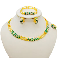 Dubai Gold Color Classics Jewelry Sets for Women - Charming Crystal Green Necklace/Earrings - Nigerian Wedding, African Costume Jewelry