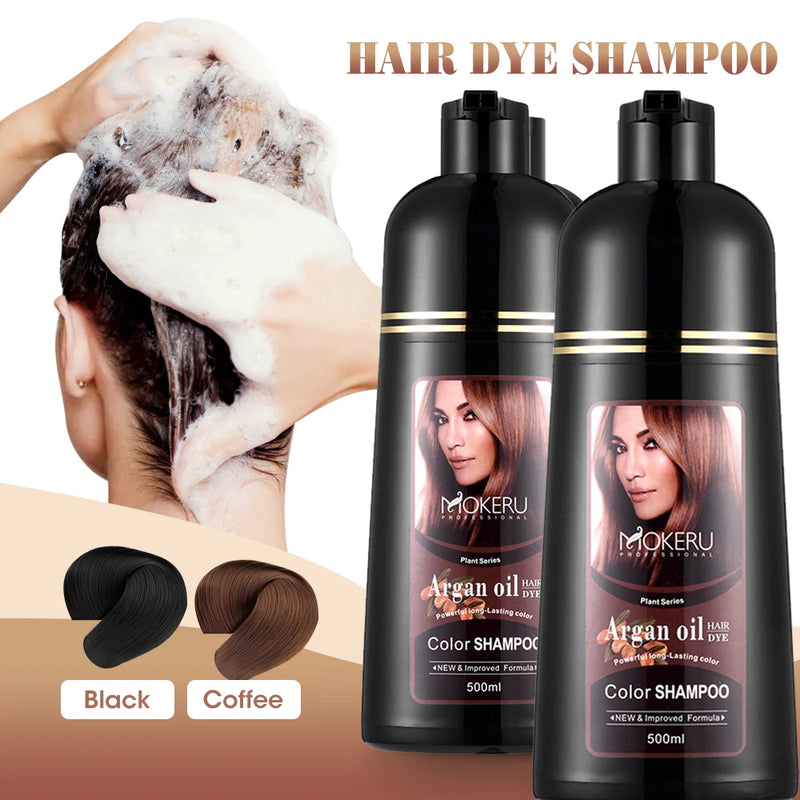 Mokeru Natural Fast Coloring Argan Oil For Hair Dark Brown Argan Speedy Hair Color Shampoo for Gray Hair Dye Shampoo