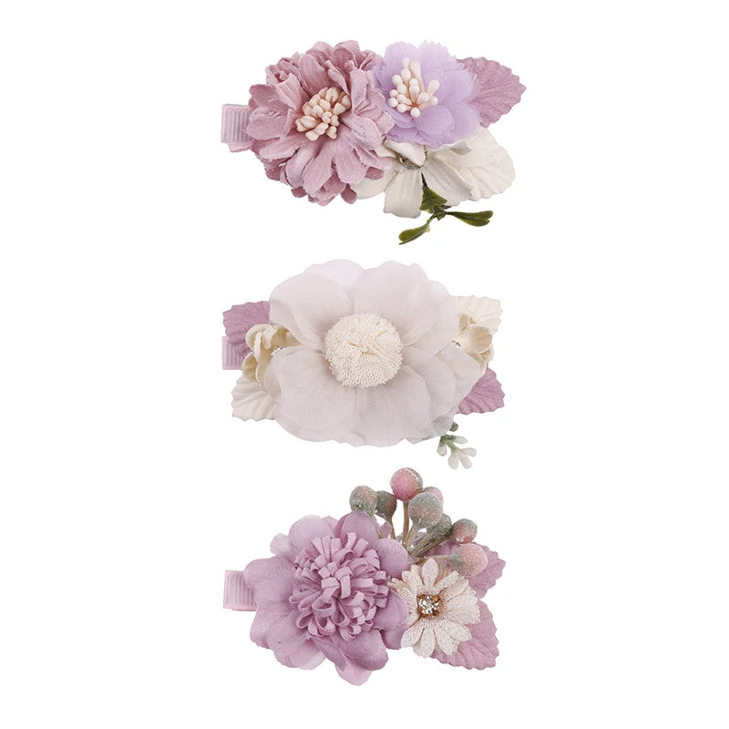 3pcs/set Artificial Flower Hairclip for Baby. Handmade Hairpin, Little Girl Bridal Wedding Party Barrette