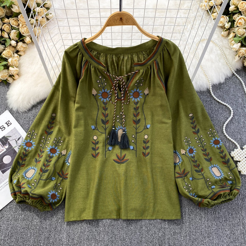 Floral Embroidered Tee for Women and Girls, Loose Fit With Wide O-Neck in 5 Solid Colors