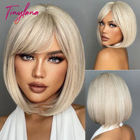 Short Straight Synthetic Wigs for Women with Bangs - Short Straight Bob Hair Wigs