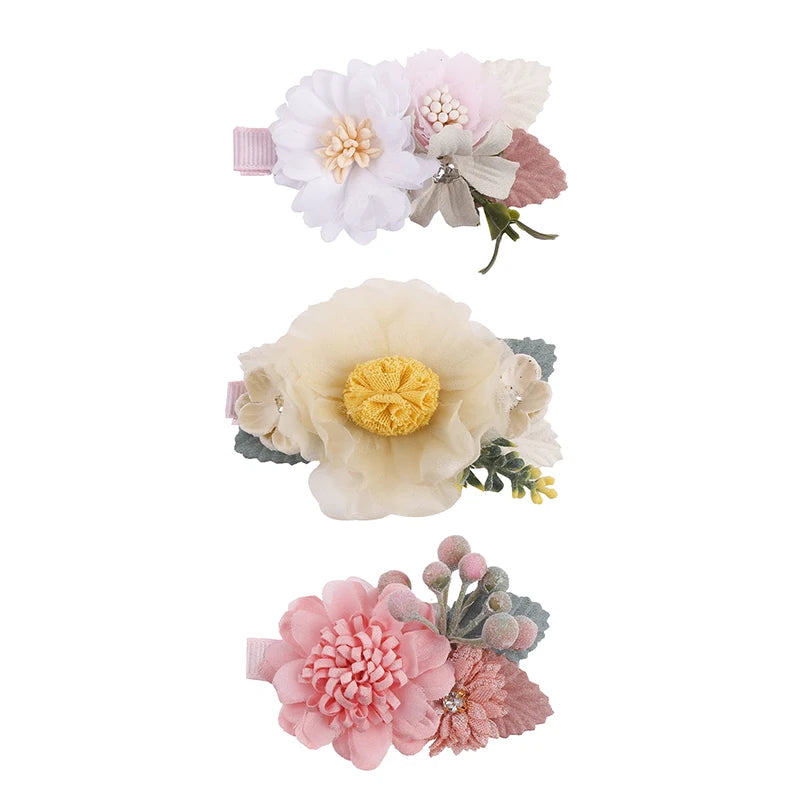 3pcs/set Artificial Flower Hairclip for Baby. Handmade Hairpin, Little Girl Bridal Wedding Party Barrette