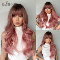 EASIHAIR Light Orange Synthetic Wigs Long Wavy Ombre Natural Hair Wigs with Bangs for Women Cosplay Lolita Wig Heat Resistant SWEET T 52