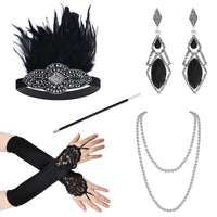 1set 1920's Cosplay Flapper Halloween Charleston Costume 1920s Gatsby Accessories Black Headpiece Great Gatsby Feather Headband Sweet T 52