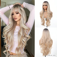 EASIHAIR Light Orange Synthetic Wigs Long Wavy Ombre Natural Hair Wigs with Bangs for Women Cosplay Lolita Wig Heat Resistant SWEET T 52