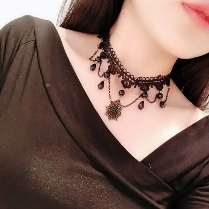 Velvet Fashion Choker Necklace for Women & Girls - Vintage Lace Necklace with Pendants-necklace-SWEET T 52