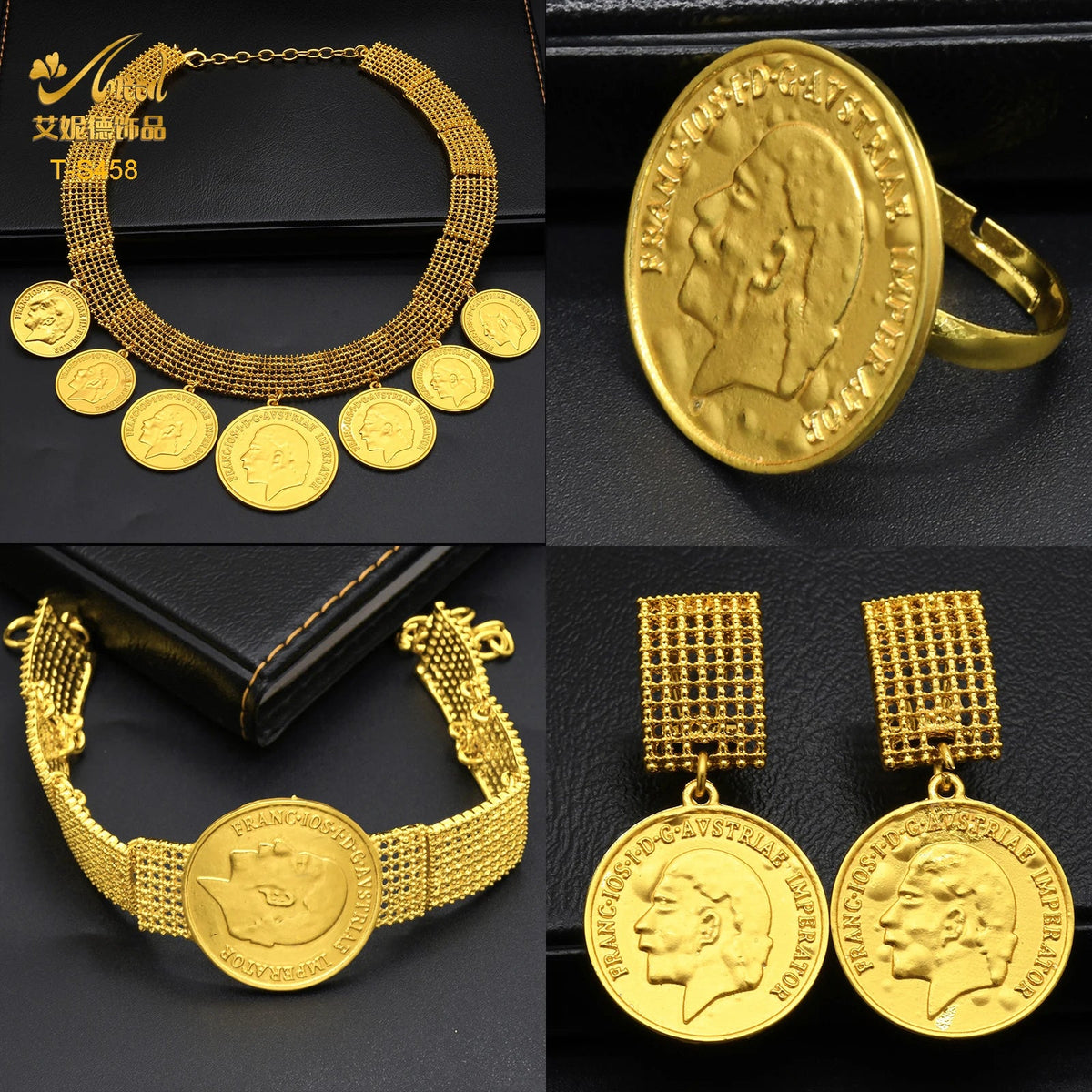 ANIID Ethiopian 24K Gold Color Coins Jewelry Set African Hawaiian Luxury Necklace Bracelet Pendant Set Dubai Wedding Gifts Sweet T 52