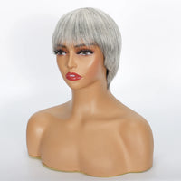 Ombre Grey Short Pixie Cut Wig with Bangs Salt and Pepper Human Hair Wig Pre Plucked Glueless Gray Bob Wig Full Machine Made Sweet T 52