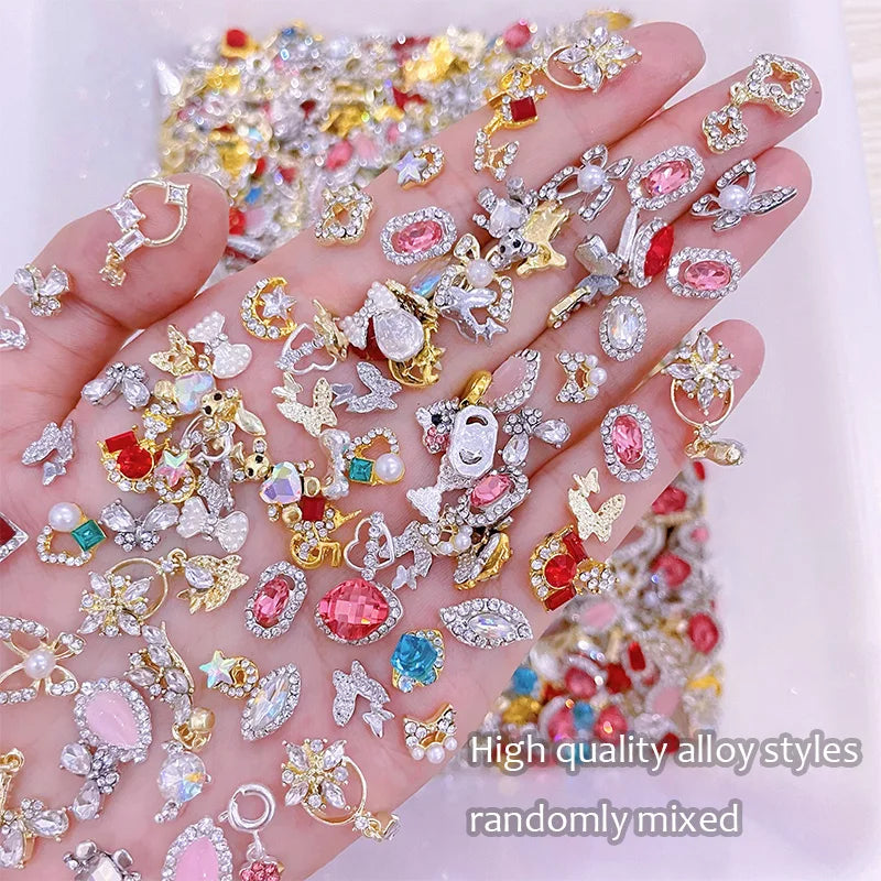 1 Bag Random Luxury Nail Art Dangle Jewelry, Mixed Style Nail Charms, Rhinestones 3D, 50 Pieces