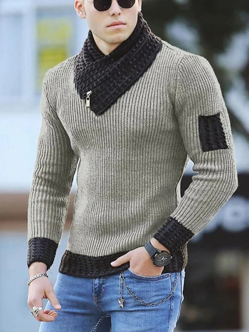 Fall Hot Sale Of The Season Men's High Collar Long Sleeve Sweater Trendy Color Block Knitted Shirt Casual Wear Comfortable Soft Sweet T 52