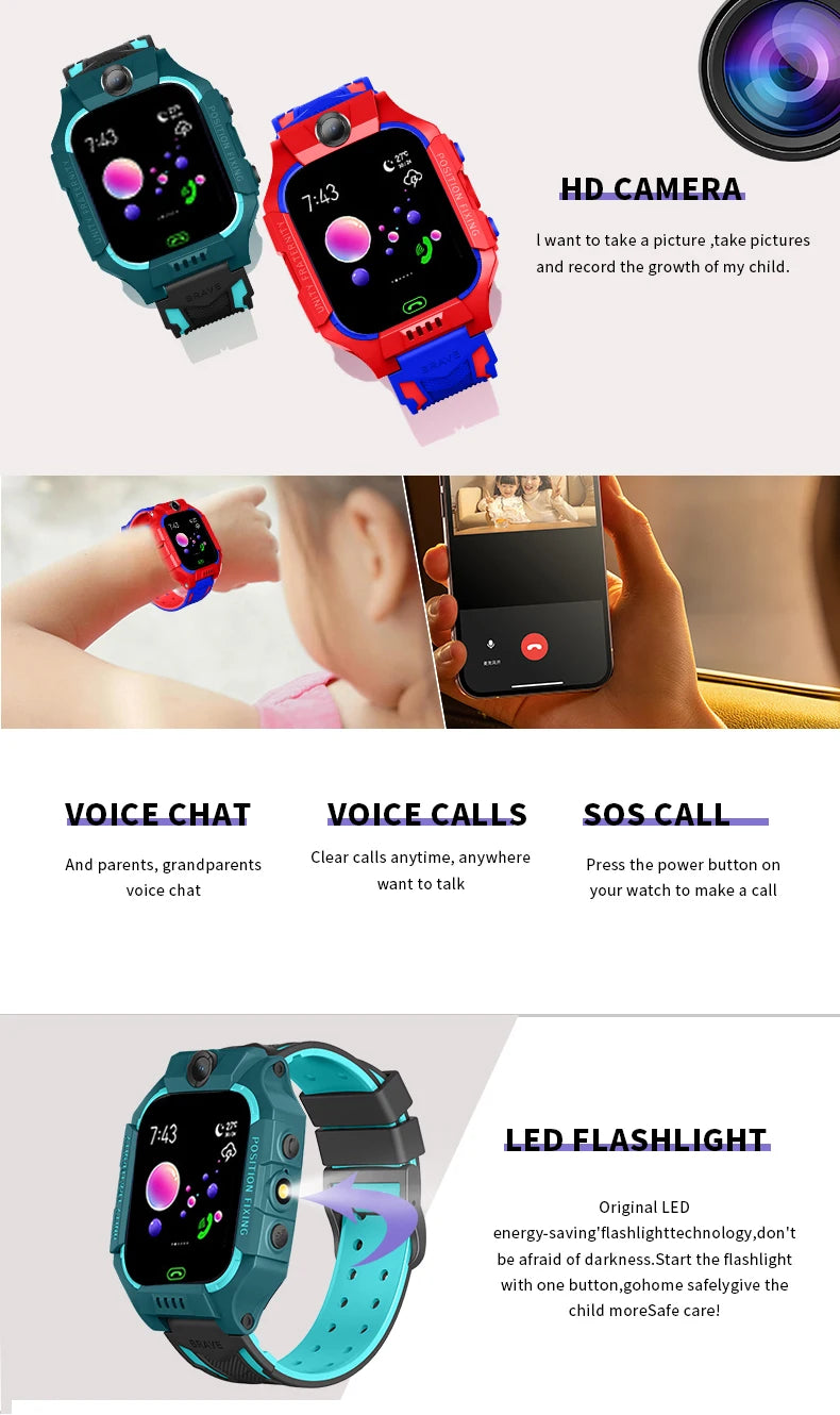 Children Smart Watch LBS location tracking, camera, phone, chat, games, Sos, Touch Screen Boys and girls watch