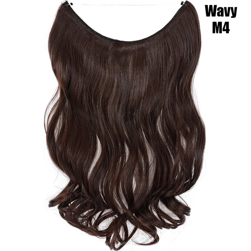 Fil synthétique invisible de 20 pouces, sans clip, extensions de cheveux, postiches en ligne de poisson/extensions de cheveux, faux cheveux pour femmes