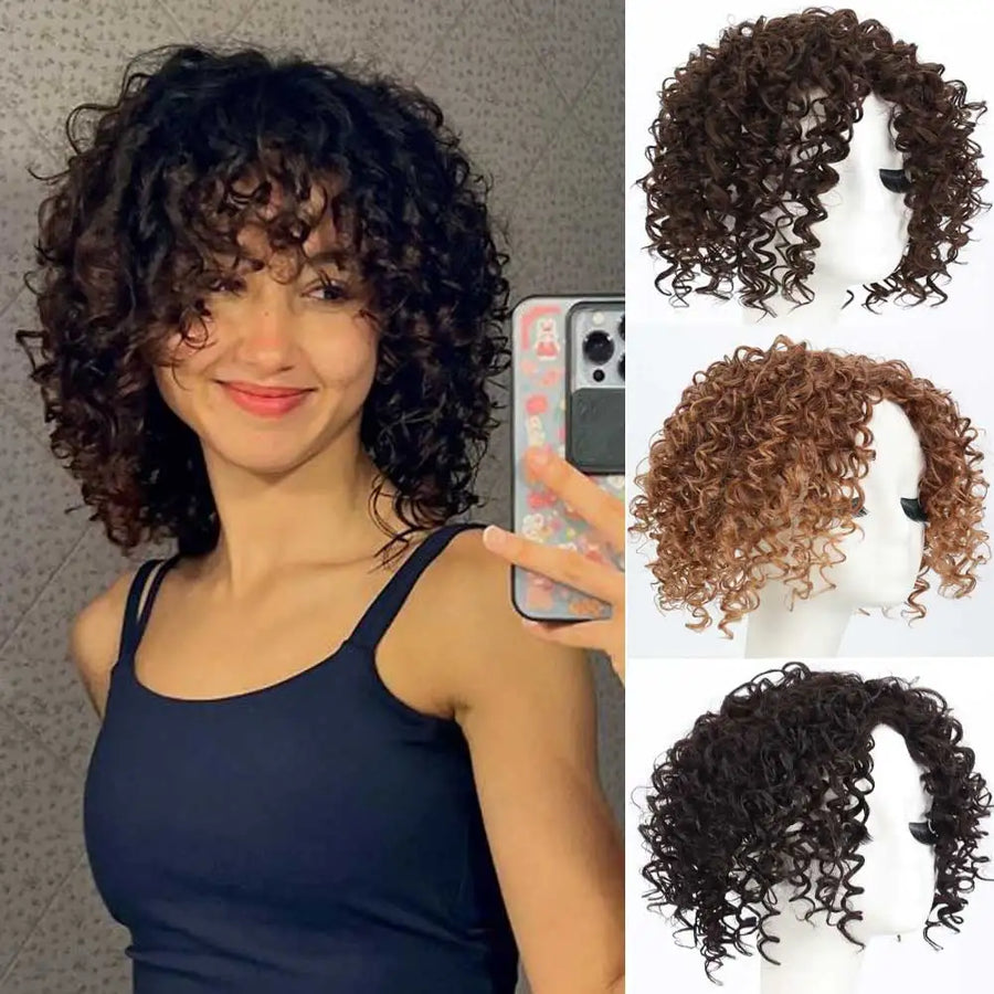 Short Kinky Curly - 7 Inch Wig Hair Toppers for Women. Synthetic Hair, Mixed Wigs for Women, Daily Use