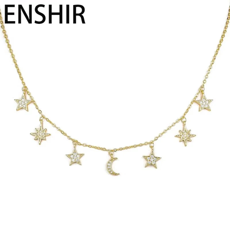 Moon/Star Tassel Zircon Necklace for Women. Choker Personality Fashion Jewelry for Casual Wear.