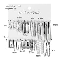 12 Pair Vintage Silver/Gold Color/Pearl Earrings for Women. Geometric/Round Circle/Square/Hoop Earring Set - SWEET T 52