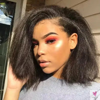 Short Bob - 250% Density, Kinky Straight, 13x4 HD Lace Front Human Hair Wigs, Glueless Wigs, Coarse Yaki Sweet T 52