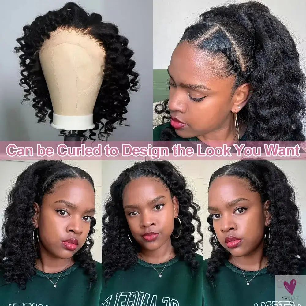 Short Bob - 250% Density, Kinky Straight, 13x4 HD Lace Front Human Hair Wigs, Glueless Wigs, Coarse Yaki Sweet T 52