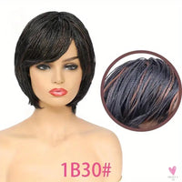 Short Bob Box Braided Wig with Bangs, Pixie Cut, Side Part, Synthetic Heat Resistant Ombre Crochet Braided Wig Sweet T 52