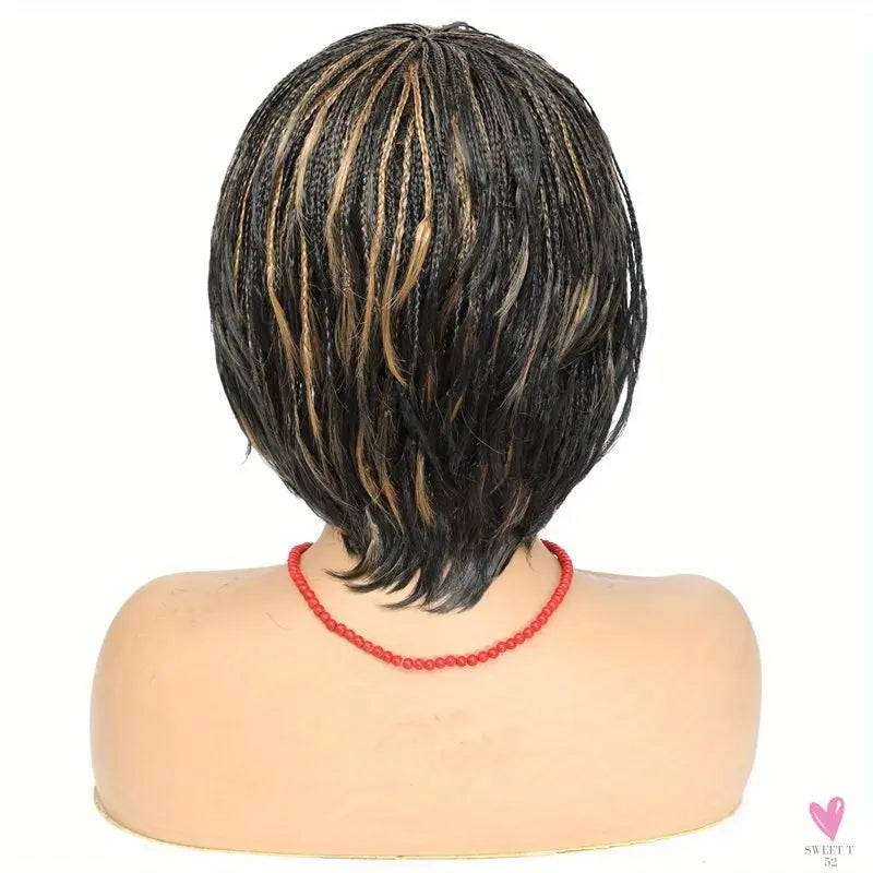 Short Bob Box Braided Wig with Bangs, Pixie Cut, Side Part, Synthetic Heat Resistant Ombre Crochet Braided Wig Sweet T 52