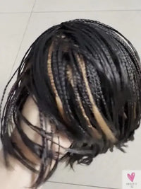 Short Bob Box Braided Wig with Bangs, Pixie Cut, Side Part, Synthetic Heat Resistant Ombre Crochet Braided Wig Sweet T 52