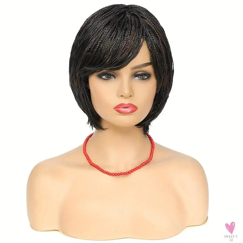 Short Bob Box Braided Wig with Bangs, Pixie Cut, Side Part, Synthetic Heat Resistant Ombre Crochet Braided Wig Sweet T 52