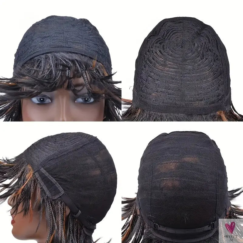 Short Bob Box Braided Wig with Bangs, Pixie Cut, Side Part, Synthetic Heat Resistant Ombre Crochet Braided Wig Sweet T 52