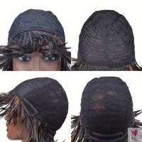 Short Bob Box Braided Wig with Bangs, Pixie Cut, Side Part, Synthetic Heat Resistant Ombre Crochet Braided Wig Sweet T 52
