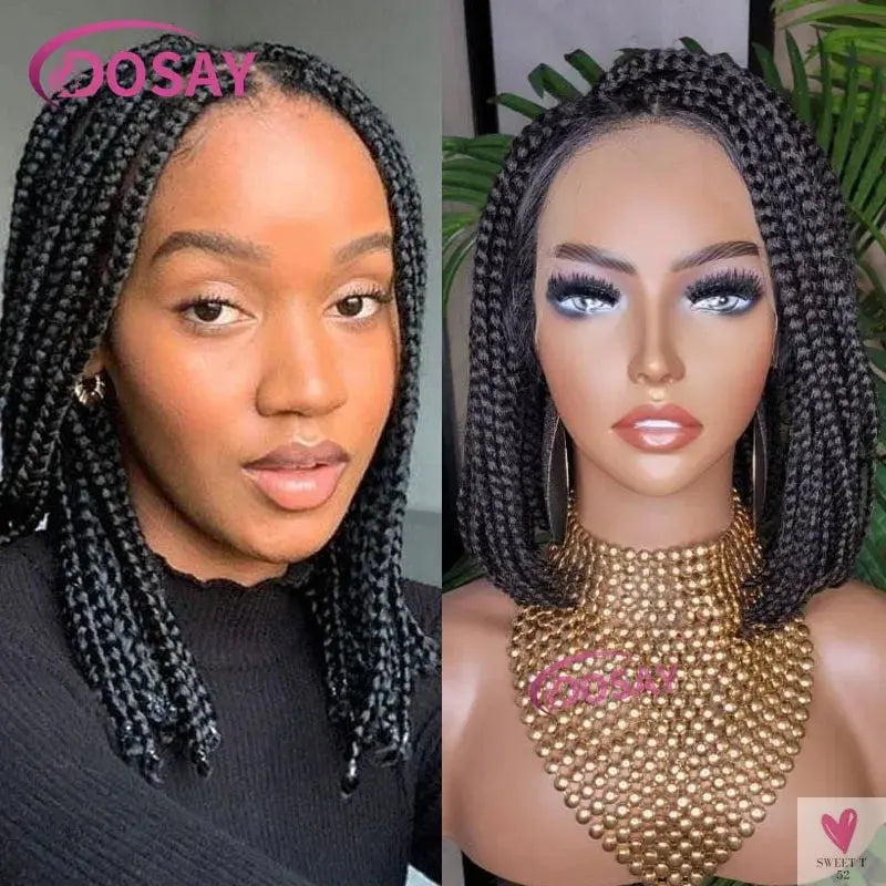 Short Bob Braided Wig, Knotless Full Lace Frontal Wig, Synthetic Box Braided Wig for Women & Girls, 10 Inches Sweet T 52